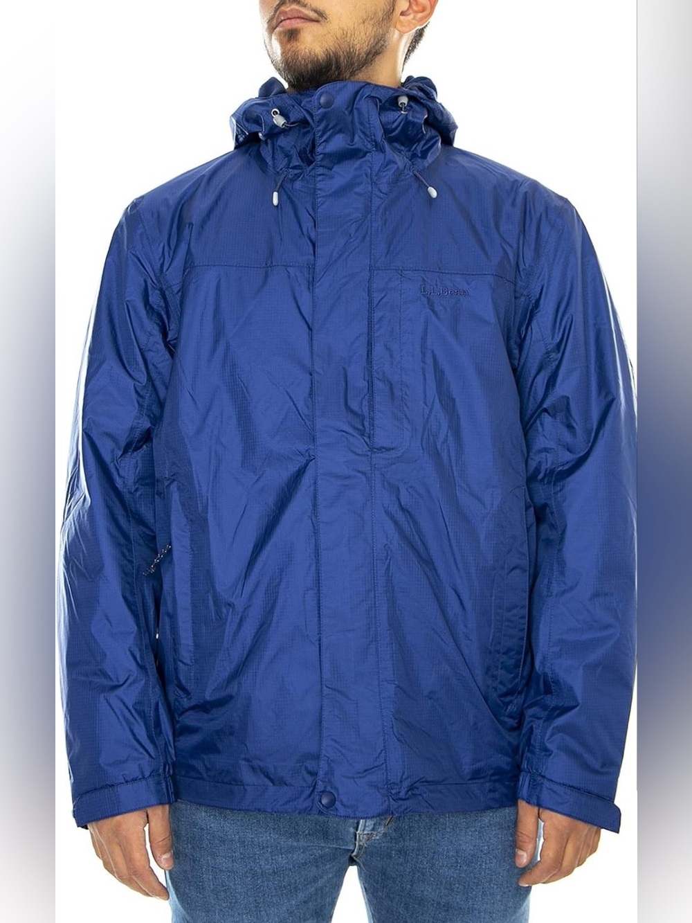 LL Bean Mens Fleece Lined Jacket Waterproof Blue Hooded - 
XL